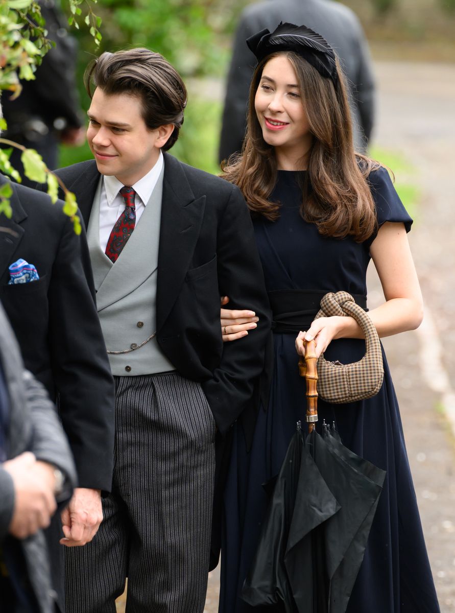 Samuel Chatto and Eleanor Ekserdjian arrive for the Royal wedding of Peter Phillips and Harriet Sperling at All Saints Church on June 06, 2026 in Kemble, England.