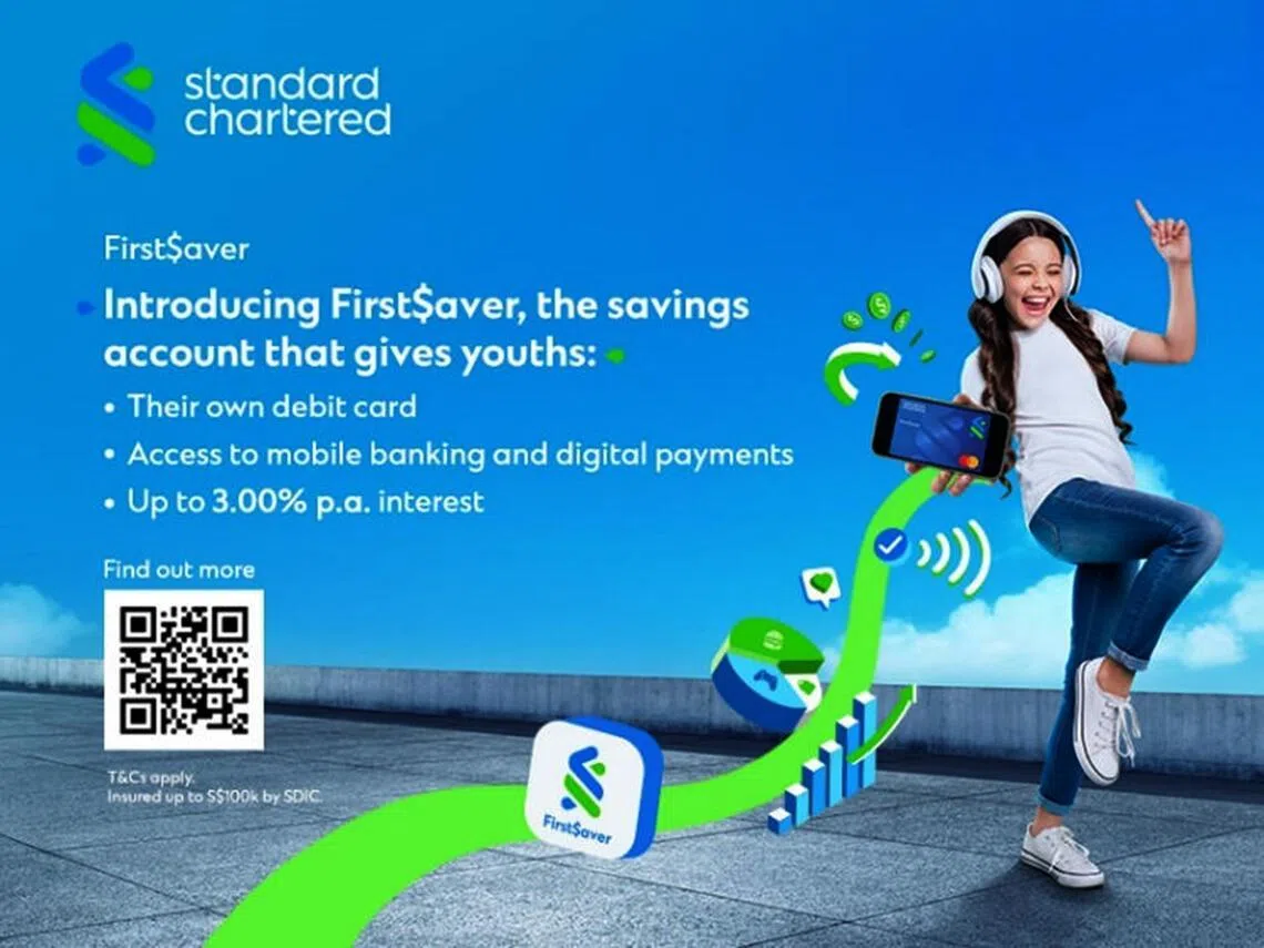 Standard Chartered has a FirstSaver Account, a parent-child joint account for 13- to-17-year-olds that comes with a personal debit card, banking app access and PayNow QR capabilities.