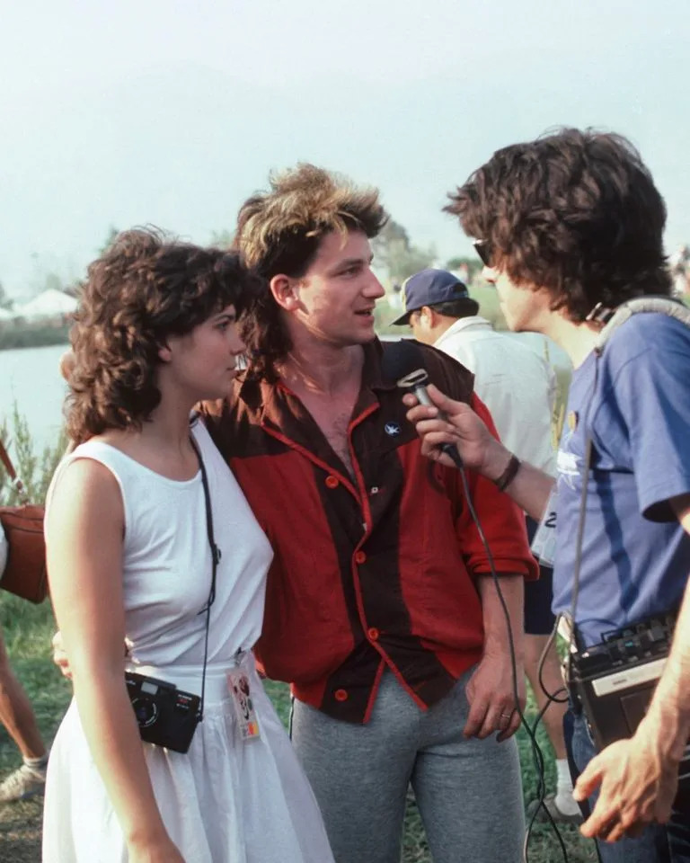 Bono and wife Ali Hewson being interviewed in May 1983.Credit: Getty Images