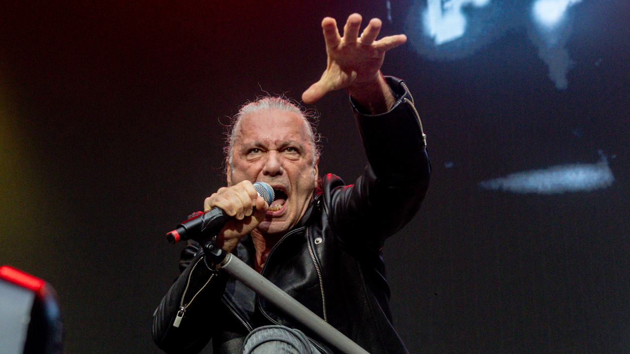Bruce Dickinson onstage with Iron Maiden in 2025