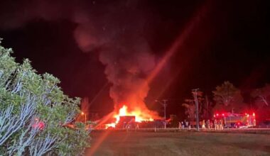 Crews fight to contain major workshop fire on State Highway 1 in Te Hana