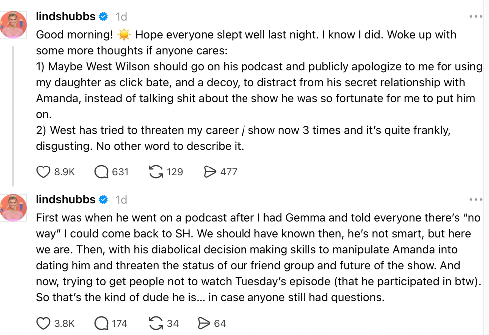 Two social media posts discussing personal conflicts and threats related to a podcast. Two social media posts discussing personal conflicts and threats related to a podcast.