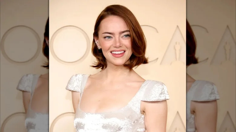 Emma Stone in a white dress