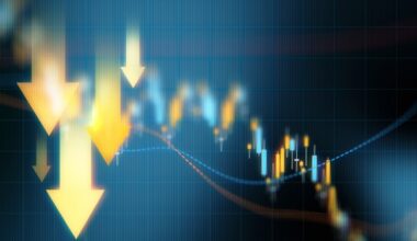 Yellow down arrows over a financial graph