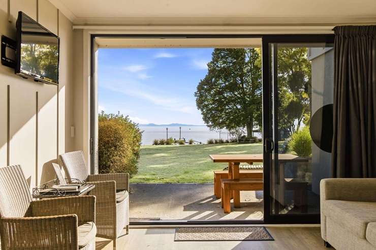 Braxmere Lodge, at the southern end of Lake Taupō, comprises 10 apartments, a restaurant and a manager's house. It has an asking price of $3m plus GST. Photo / Supplied