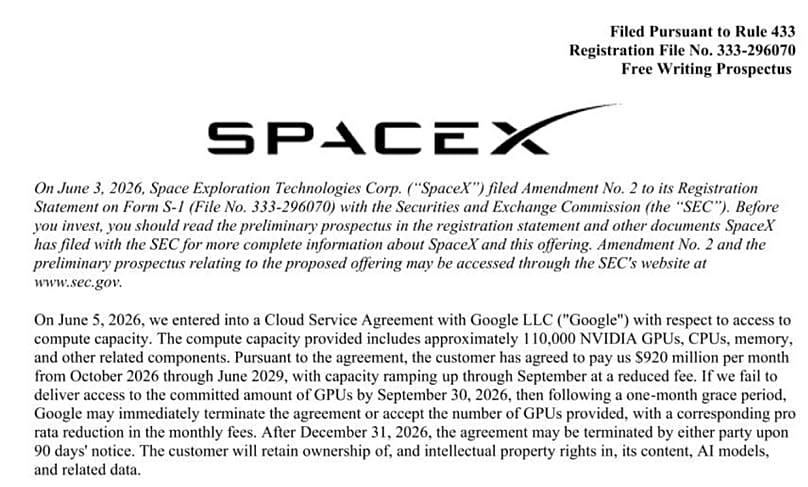 The regulatory filing of SpaceX