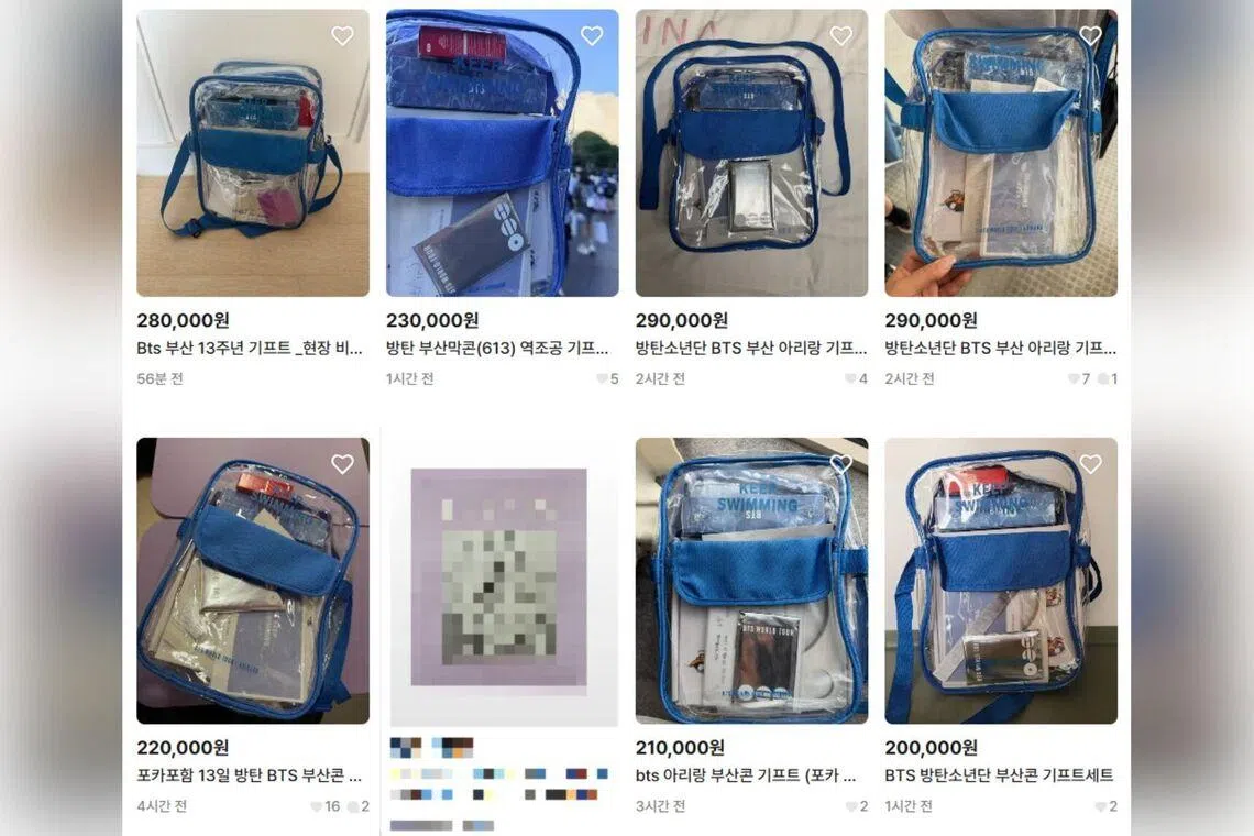 Gift bags from the BTS World Tour Arirang in Busan on sale on second-hand trading platform Bungaejangter.