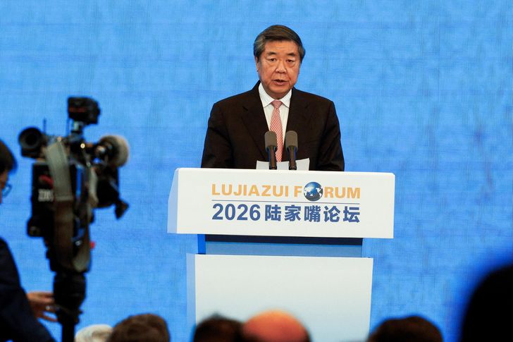 Chinese Vice Premier He Lifeng speaks at the Lujiazui Forum 2026 in Shanghai,  June 17. Reuters-Yonhap