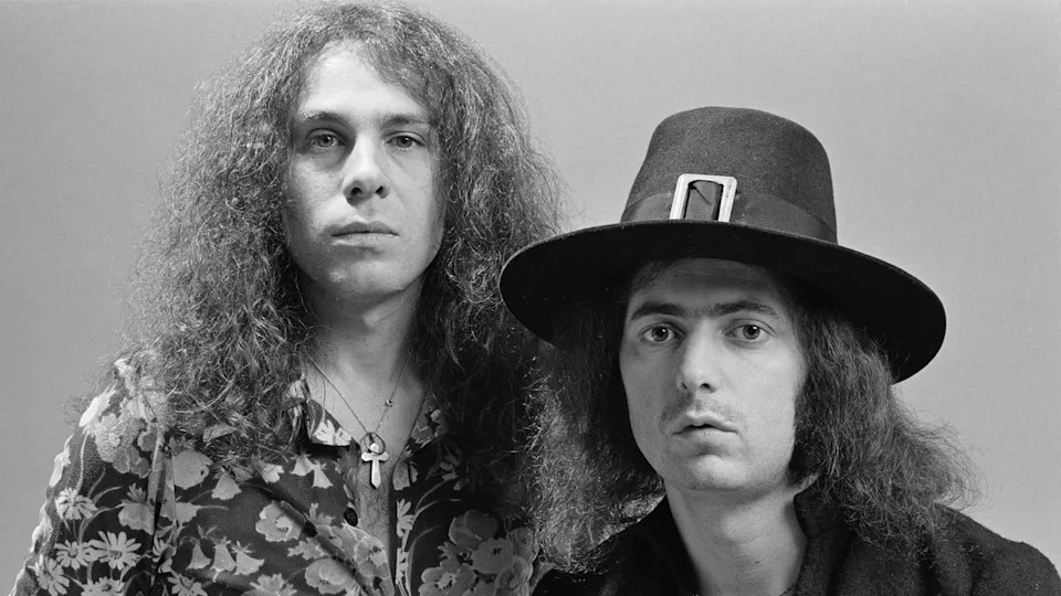 Ritchie Blackmore (right) and singer Ronnie James Dio photographed in Los Angeles, June 1975.
