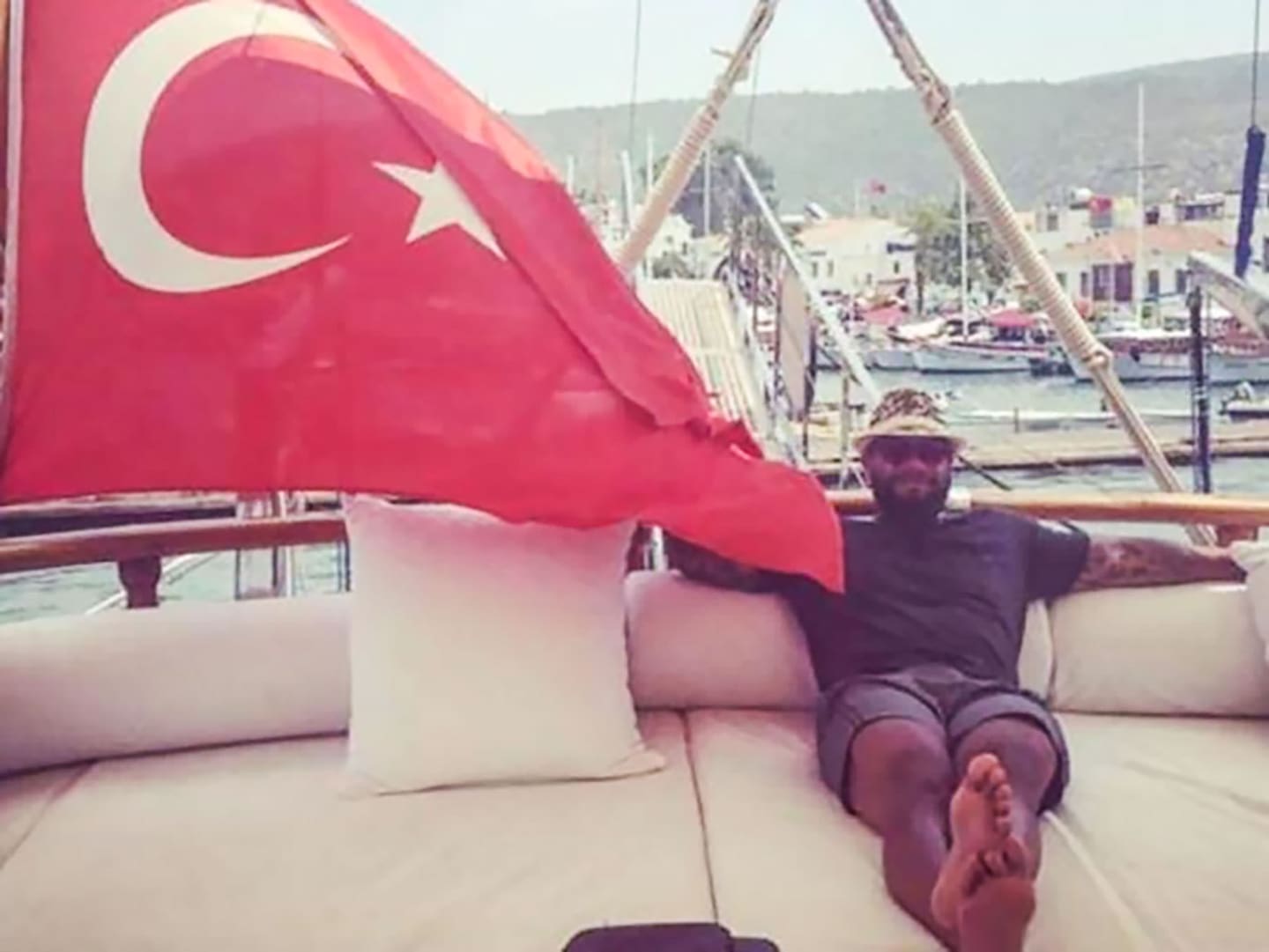 Comanchero Duax Ngakuru on a luxury yacht in Turkey.