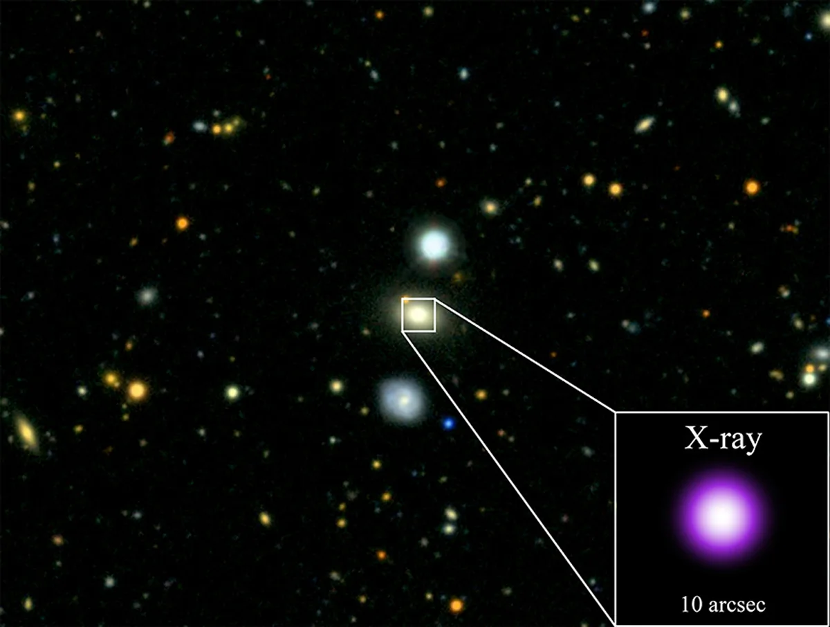 Region of the sky showing where tidal disruption event AT2018fyk was observed in x-ray. Credit: X-ray: NASA/SAO/Kavli Inst. at MIT/D.R. Pasham
