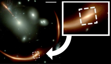 The lensed galaxy MRG-M013 which the JWST used to weigh a distant supermassive black hole