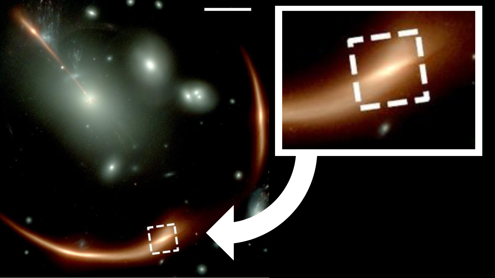 The lensed galaxy MRG-M013 which the JWST used to weigh a distant supermassive black hole