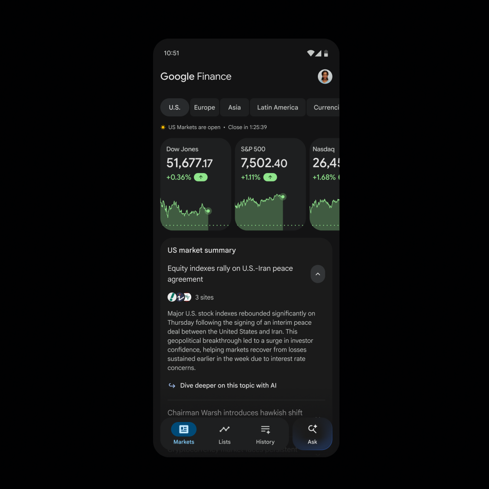 The Google Finance app.