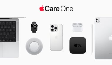 Care One logo with a row of Apple devices (MacBook, Apple Watch, iPhone, AirPods, Apple TV, iPad Pro)
