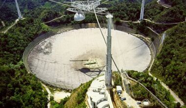 Arecibo Telescope in Puerto Rico with its 300 m (980 ft) dish was one of the world's largest full dish radio telescopes that conducted some SETI searches. A new study helps to focus the search in the right area (Credit : H. Schweiker/WIYN and NOAO/AURA/NSF)