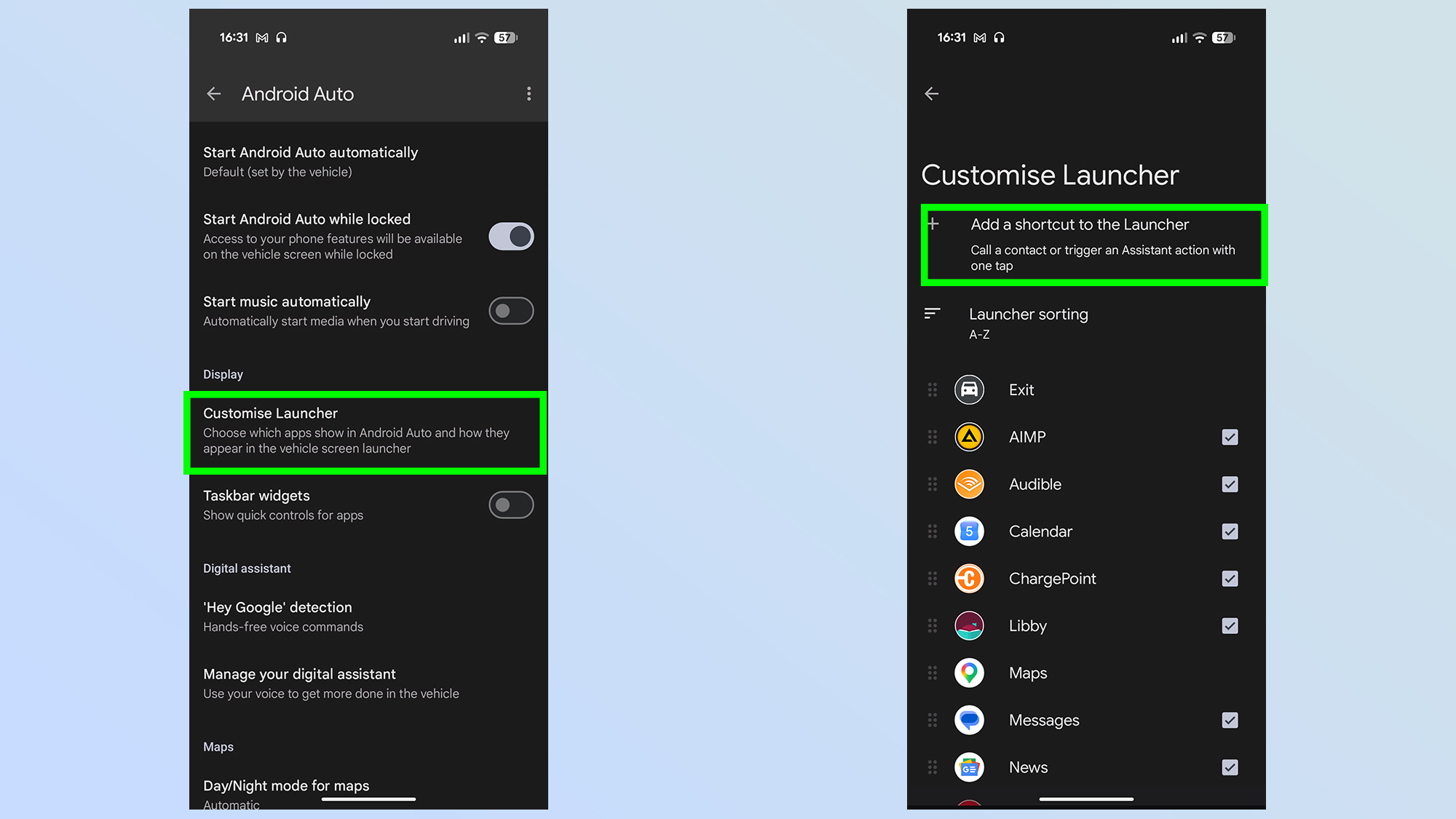 android auto custom shortcuts