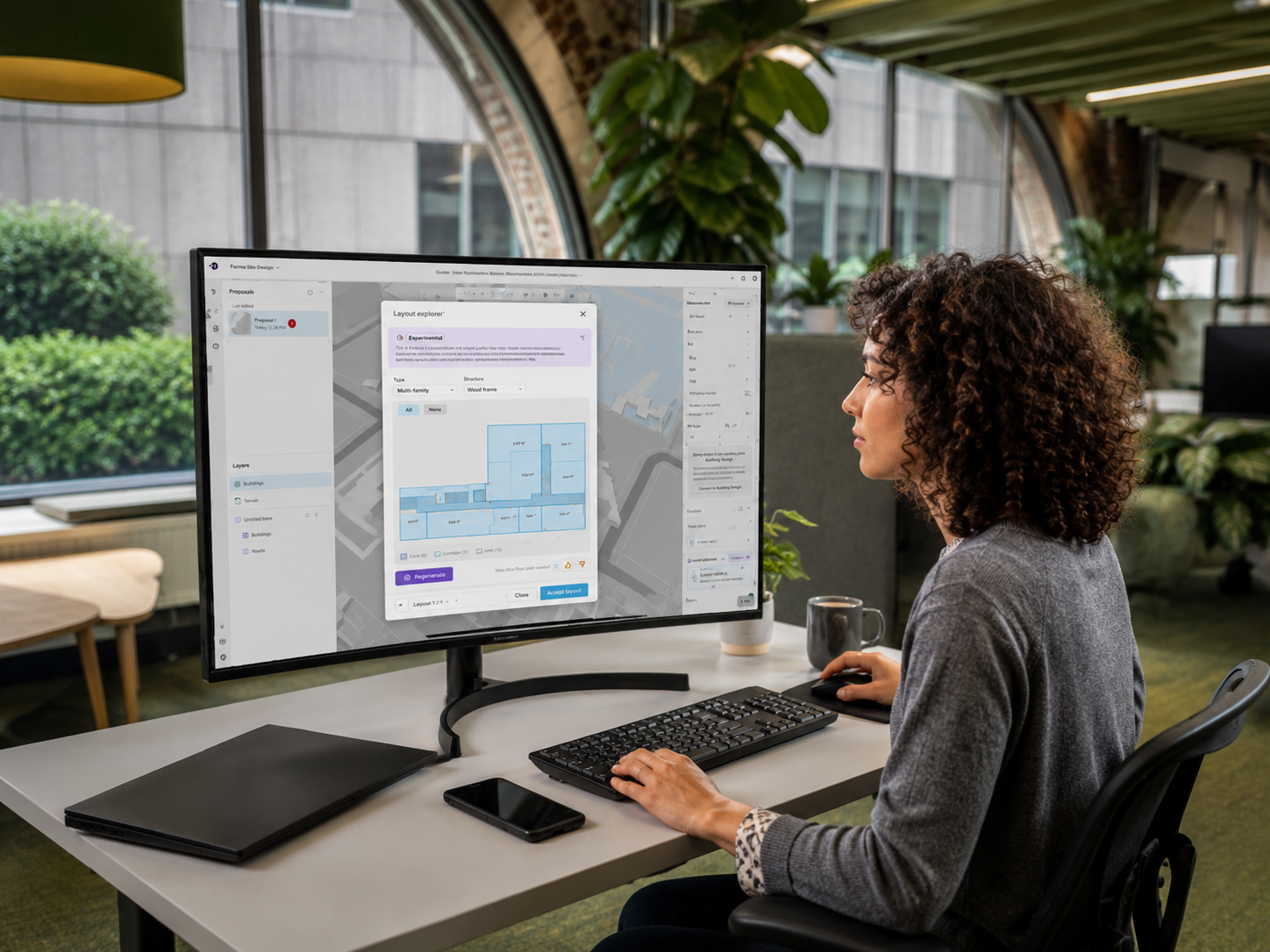 a woman at a desk looking at her computer screen
