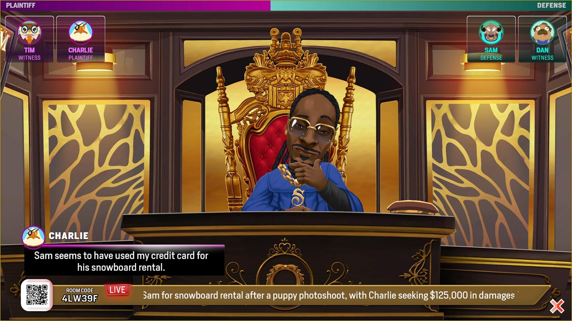 A screenshot of Courtroom Chaos: Starring Snoop Dogg.