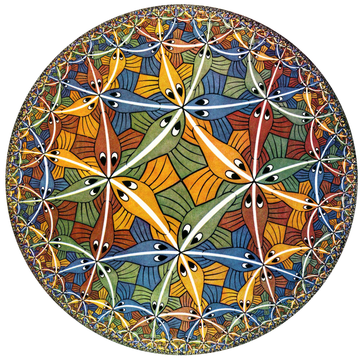 Circular image with repeating tiles of fish
