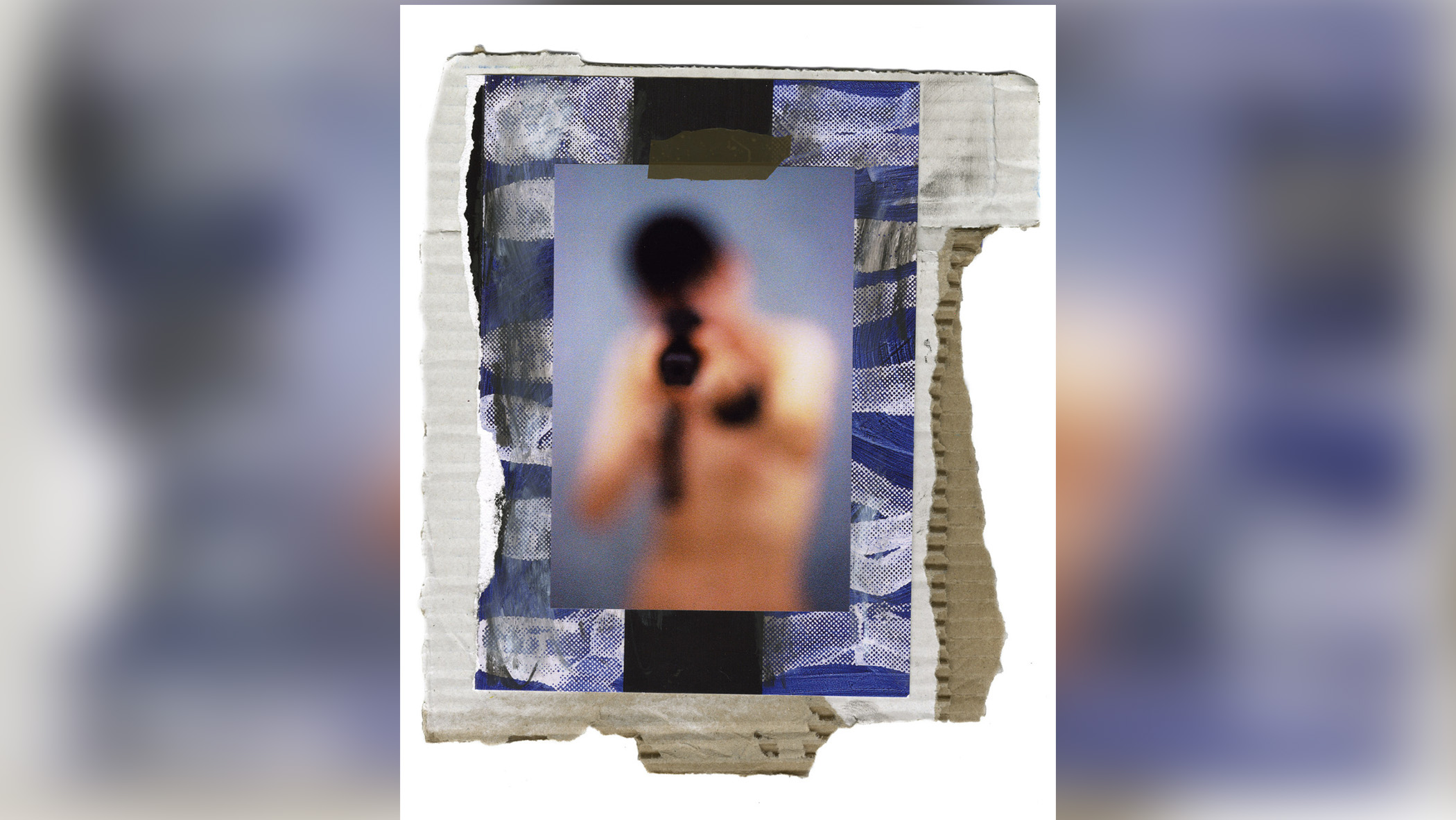 Collage of blurry man aiming gun.