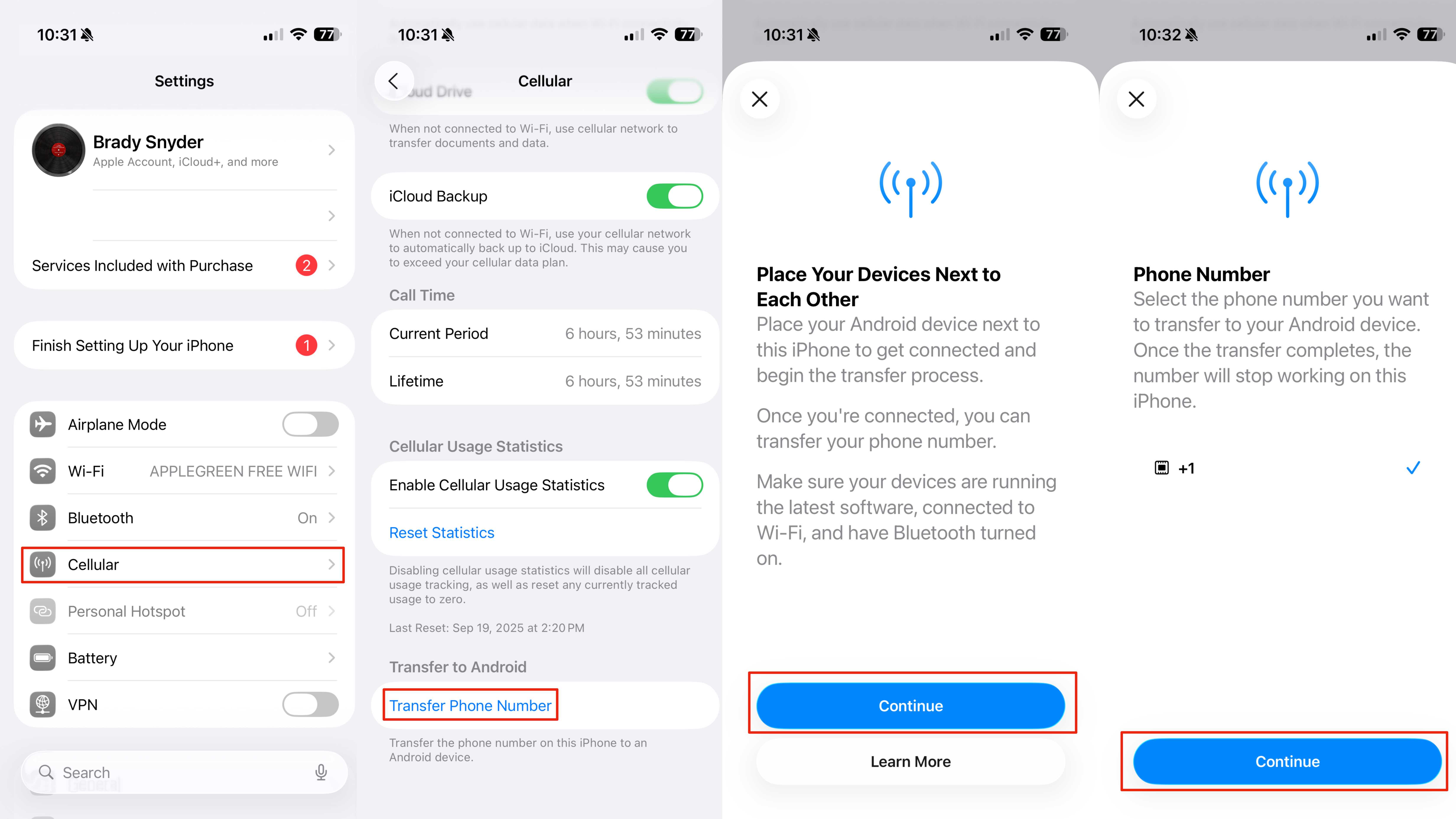 Completing an iOS to Android eSIM transfer on iPhone.