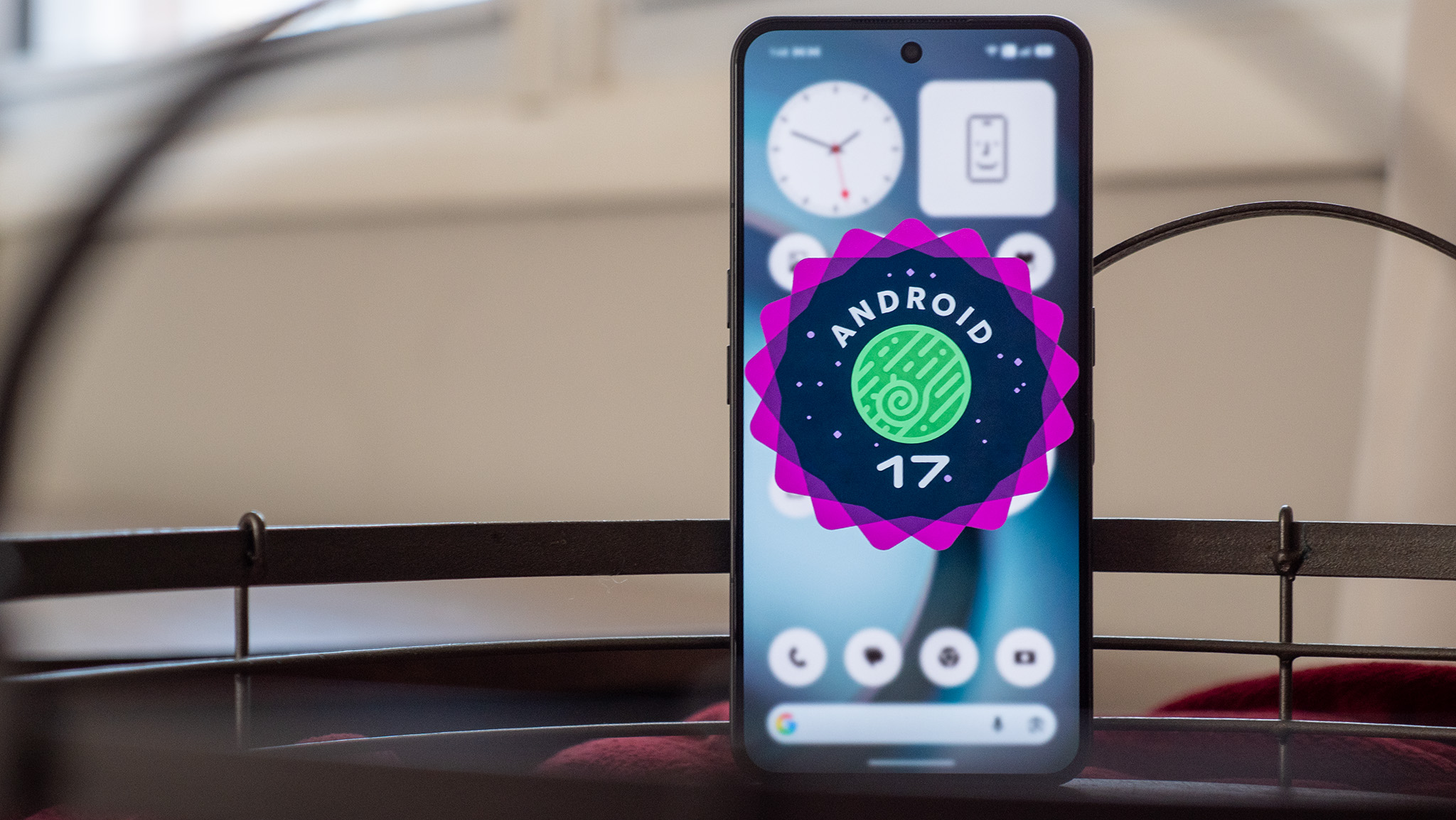The Android 17 logo on a Nothing Phone 3