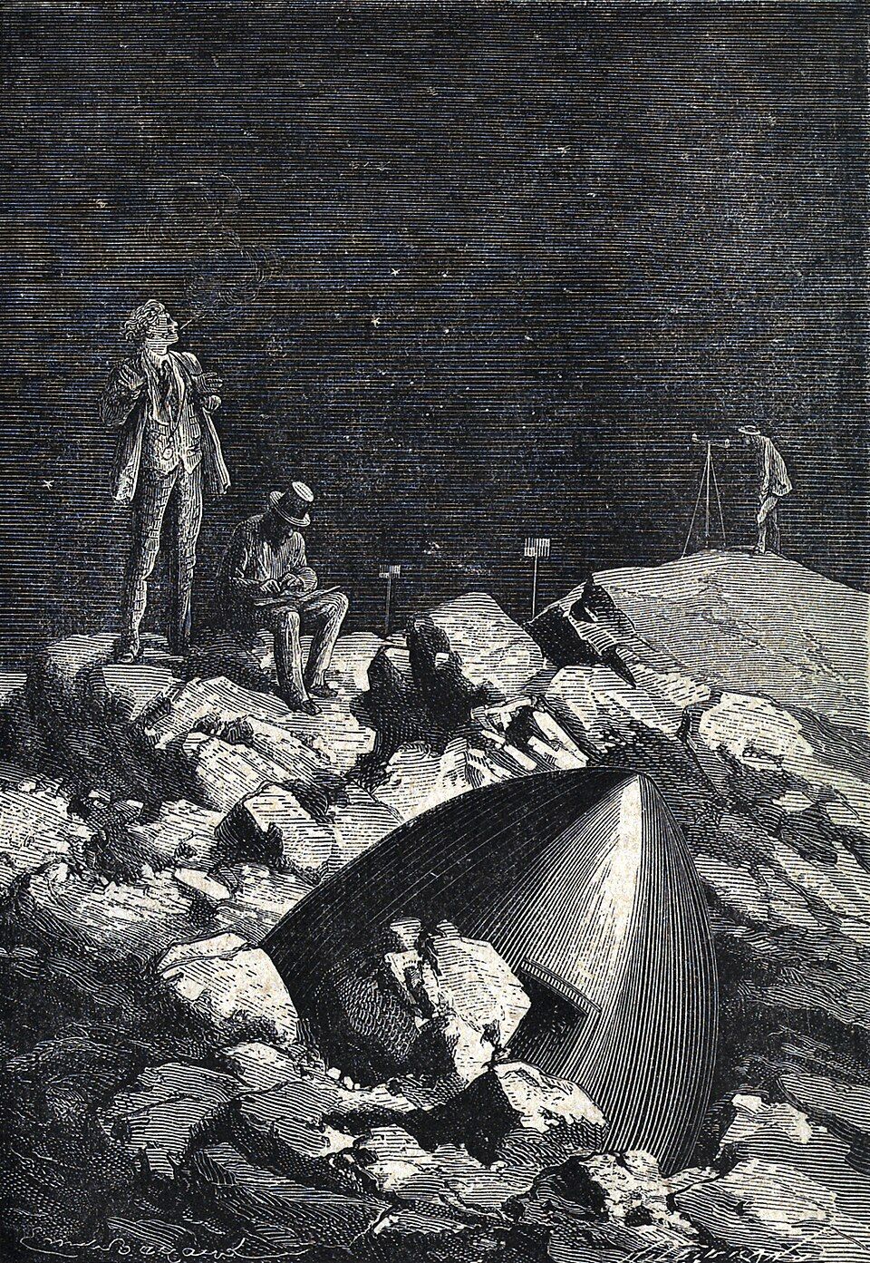 Illustrations from 1869s "Around The Moon" by Jules Verne, drawn by Émile-Antoine Bayard and Alphonse de Neuville.