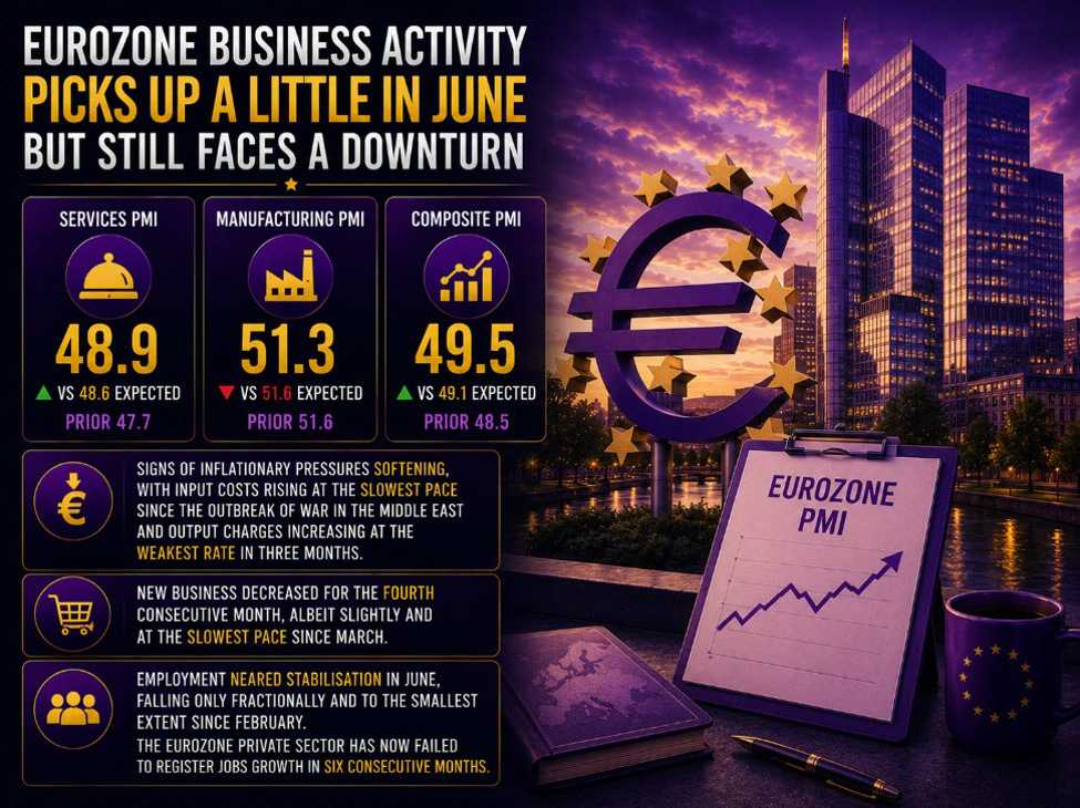 Eurozone business activity sees a slower downturn in June as price pressures cool slightly