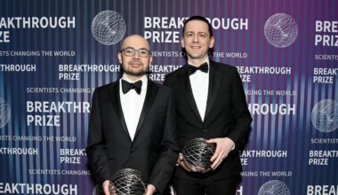 Demis Hassabis and John Jumper attend the 10th Breakthrough Prize Ceremony at the Oscars