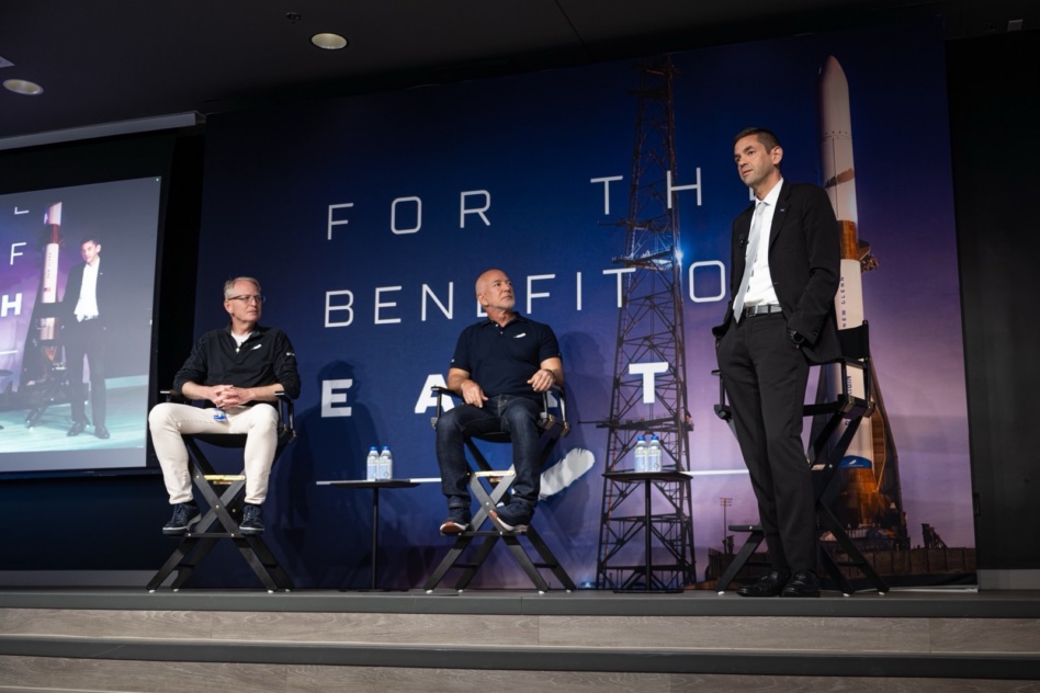 Blue Origin CEO Dave Limp, Jeff Bezos, and NASA Administrator Jared Isaacman met with Blue Origin employees following the explosion. Image: Jared Isaacman via X