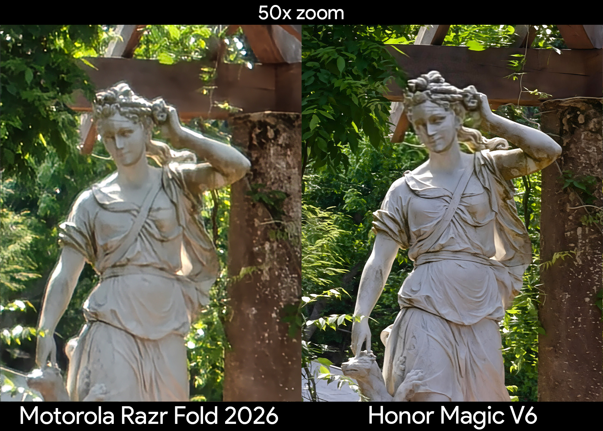 Comparing telephoto camera quality between the Motorola Razr Fold 2026 and Honor Magic V6
