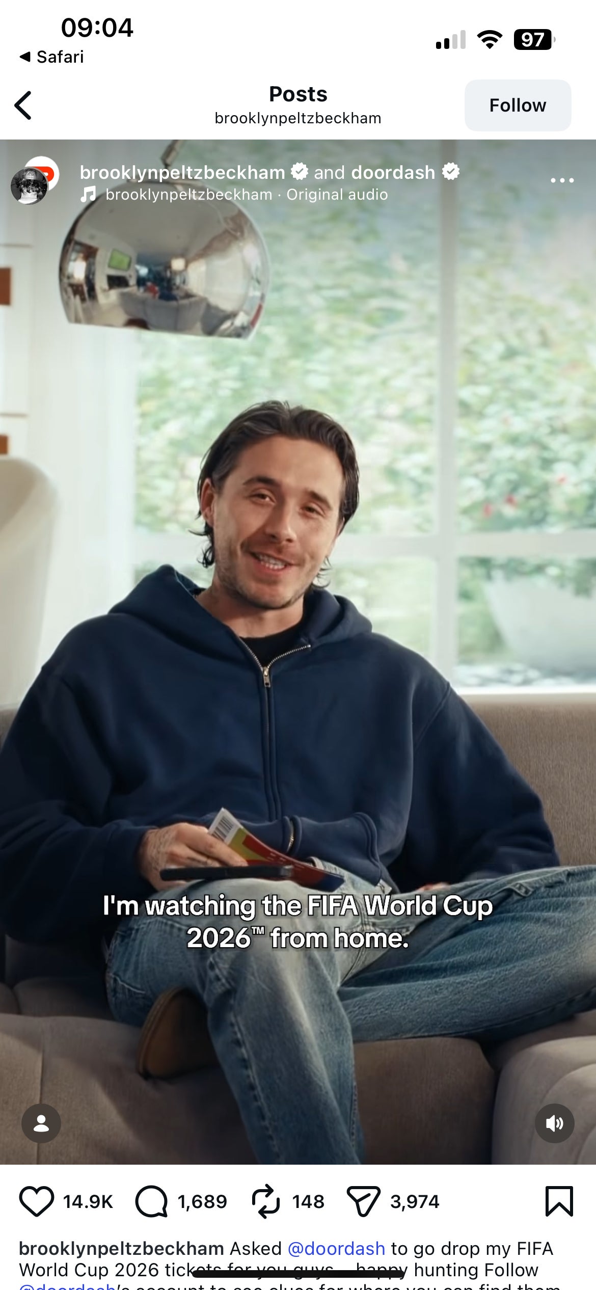 Brooklyn Beckham in his divisive advert for DoorDash
