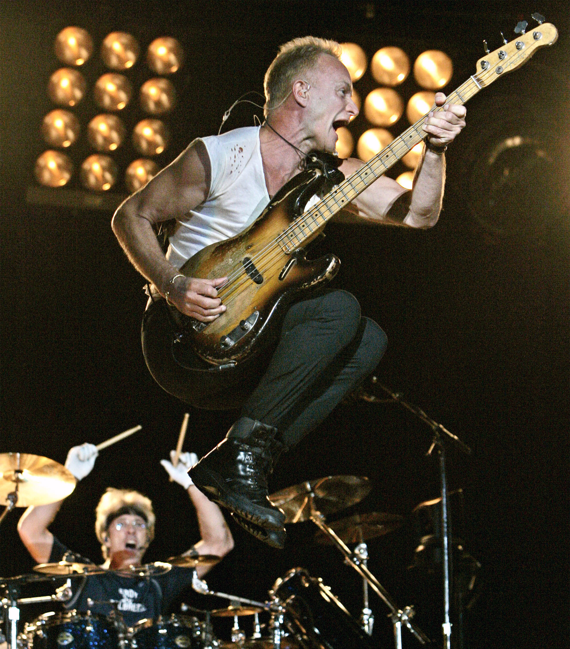 Sting, and drummer Stuart Copeland perform at the Twickenham stadium, west of London as part of their world re-union tour 08 September 2007.