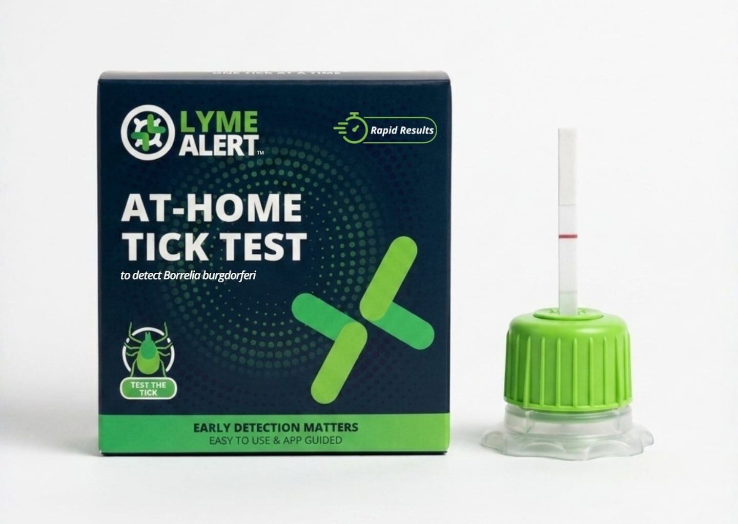 LymeAlert is a new at-home test for Lyme disease. But not for humans. You insert ticks found on your body and then use a chemically infused paper strip to detect Lyme disease bacteria.