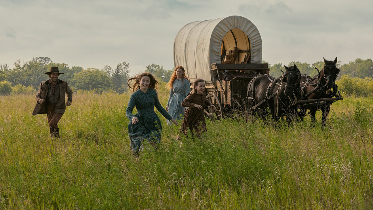 From left: Luke Bracey as Charles Ingalls, Skywalker Hughes as Mary Ingalls, Crosby Fitzgerald as Caroline Ingalls, Alice Halsey as Laura Ingalls in episode 101 of Netflix’s ‘Little House on the Prairie.’