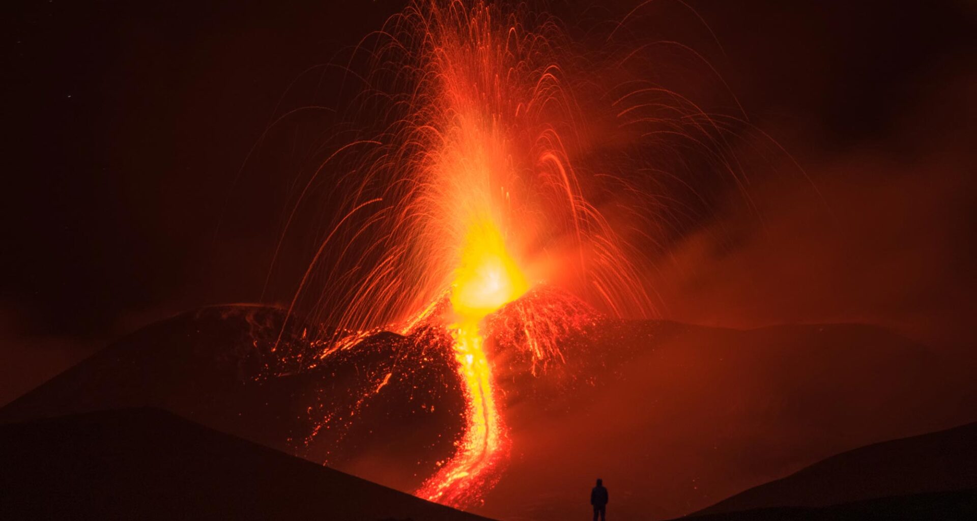 Man Mount Etna Volcanic Eruption