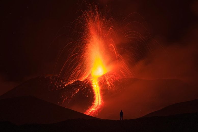Man Mount Etna Volcanic Eruption