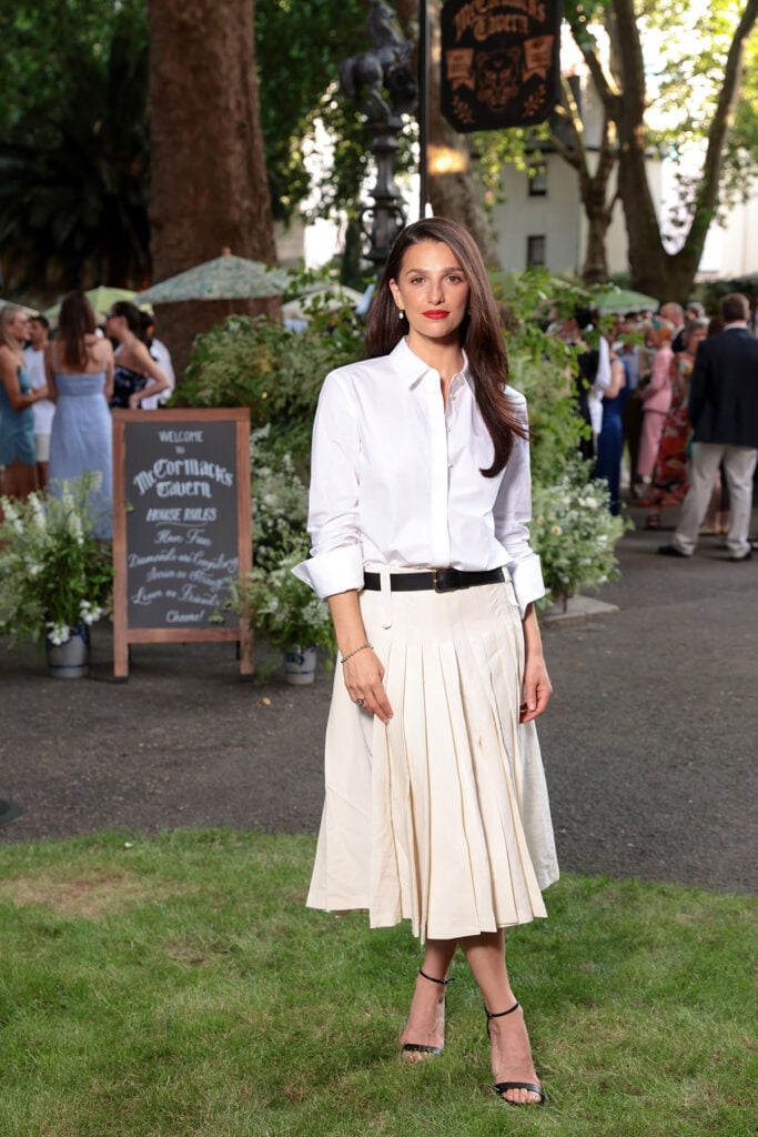 Marisa Abela wears Tory Burch Spring 2026 separates at the Jessica McCormack Summer Solstice Party in London.