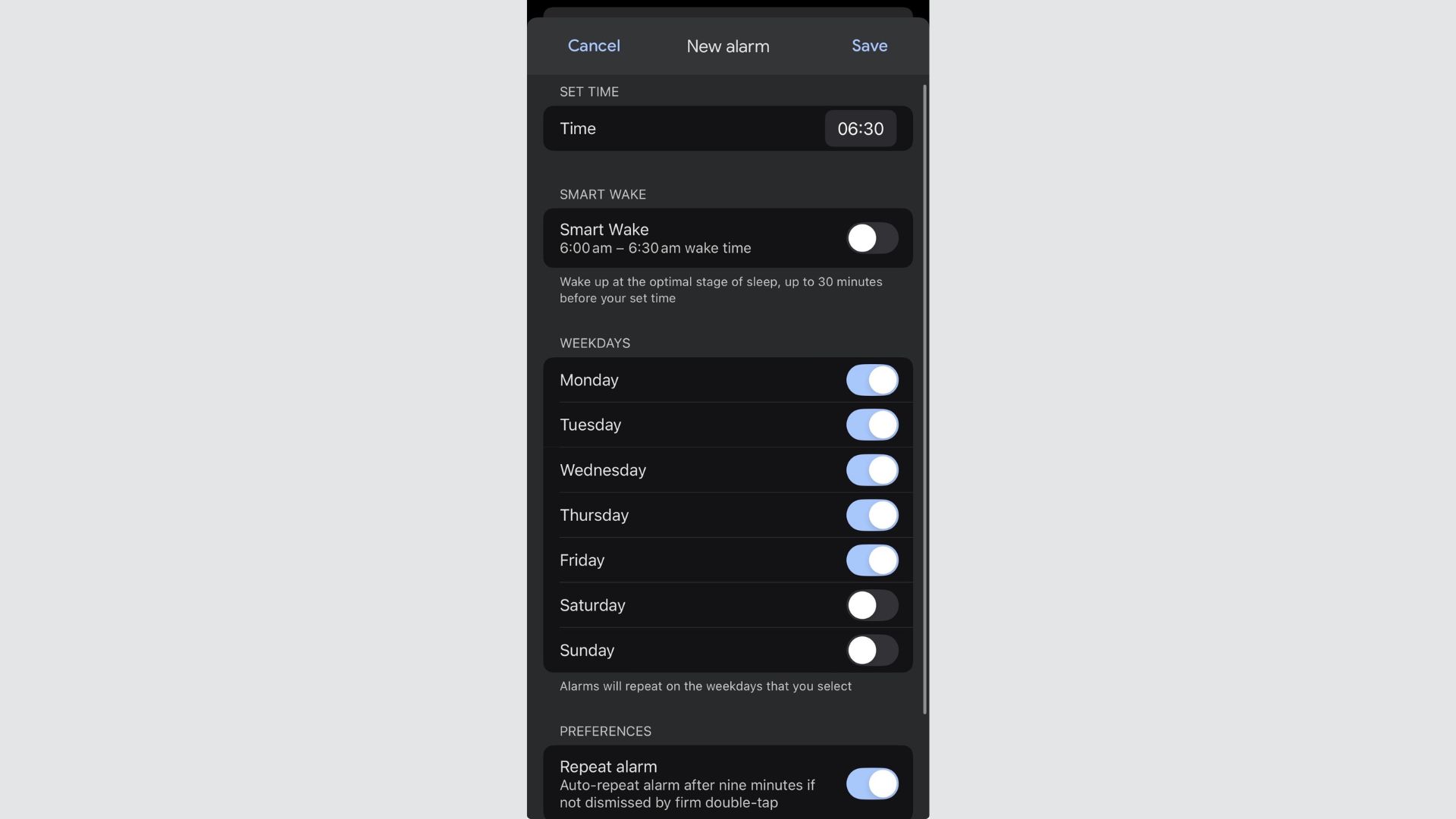 Grace Walsh screenshots of smart wake alarm on the Google Health app