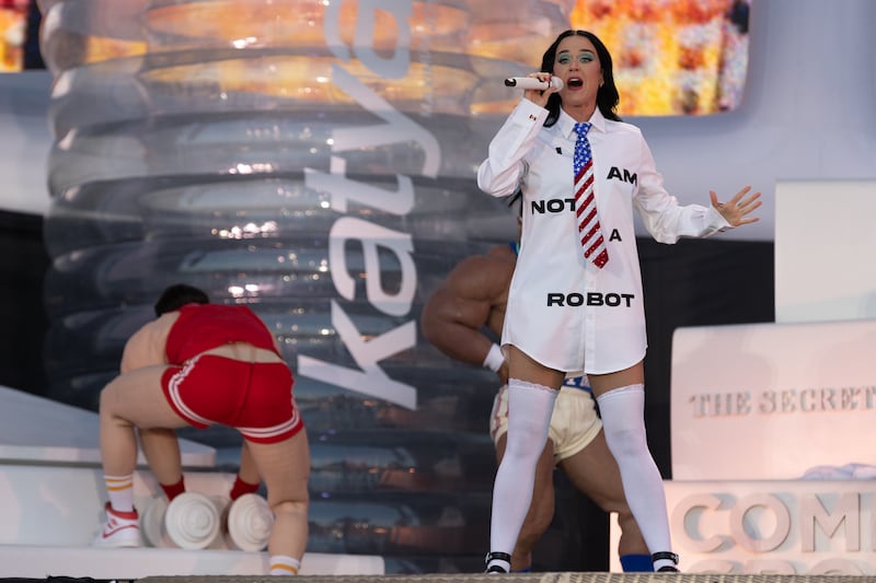 Ending a musical night of fun and camp, Perry closes with one life-affirming session of Firework. Photo: Kieran Frost