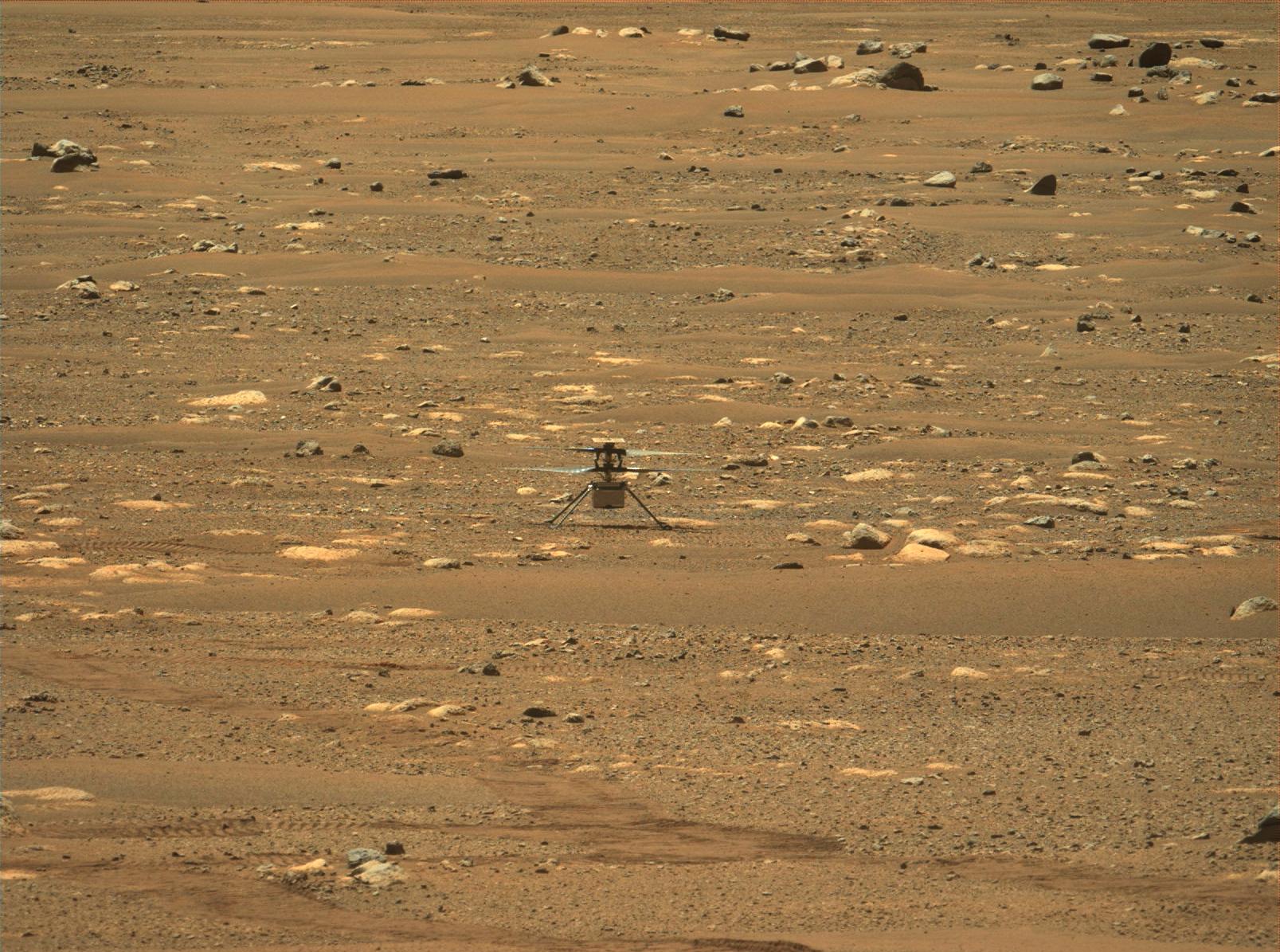 This image was taken after the first flight of NASA's Ingenuity Mars Helicopter, and the first powered, controlled flight on another planet. It was captured by Mastcam-Z, a pair of zoomable cameras aboard NASA's Perseverance Mars rover, on April 19, 2021.