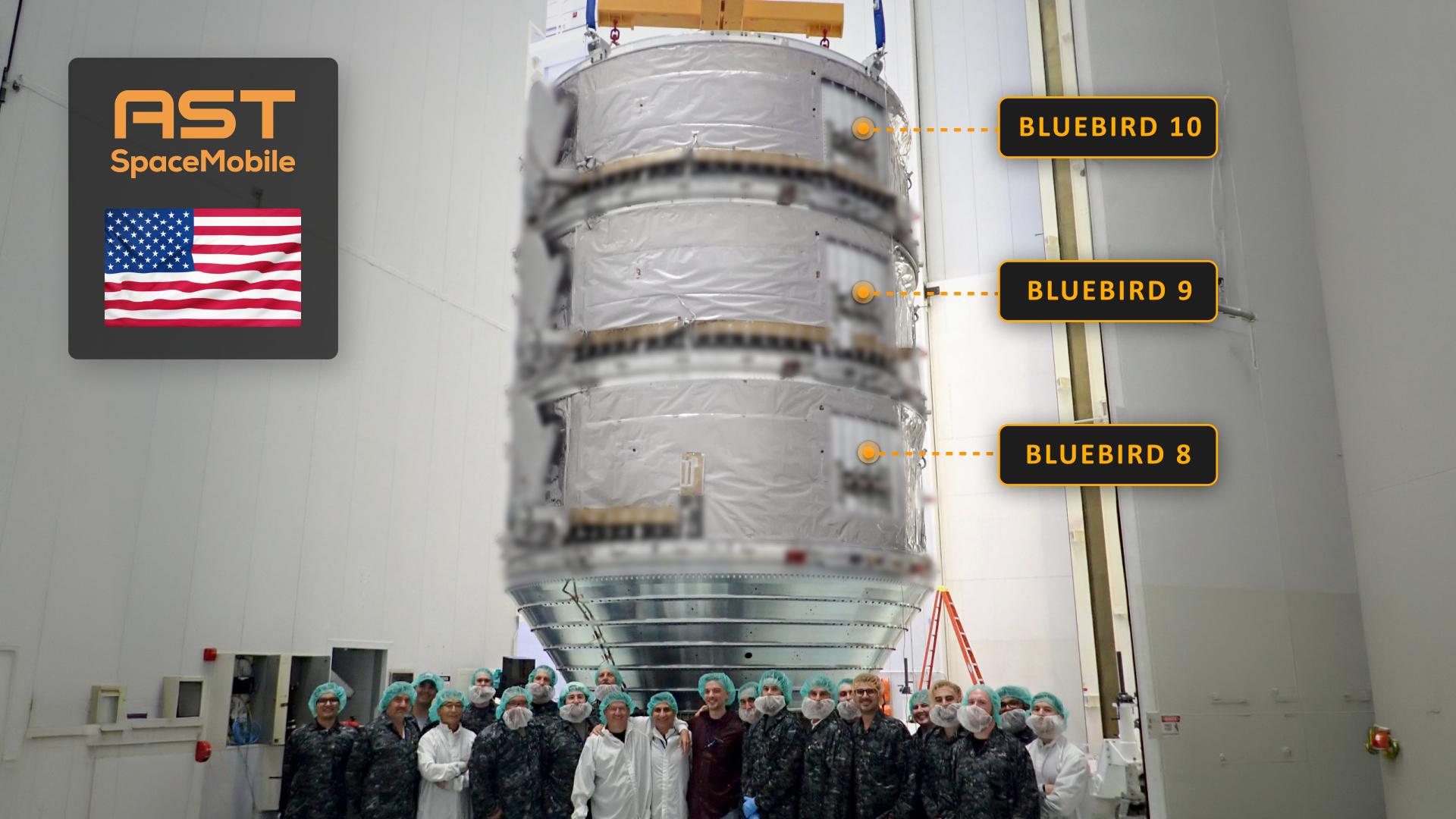 AST SpaceMobile’s Bluebird 8, 9, 10 stacked and ready for payload integration. Don’t ask about Bluebird 7.
