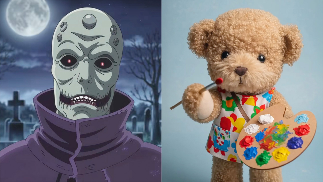 Screenshots from the AI-made YouTube content of faceless creators Terrorrking (left) and Teddy Pooh.