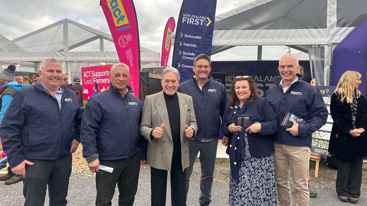 Election 2026: NZ First leader Winston Peters takes on National, own Government policy at Fieldays; would ditch Paris climate agreement, questions rates cap