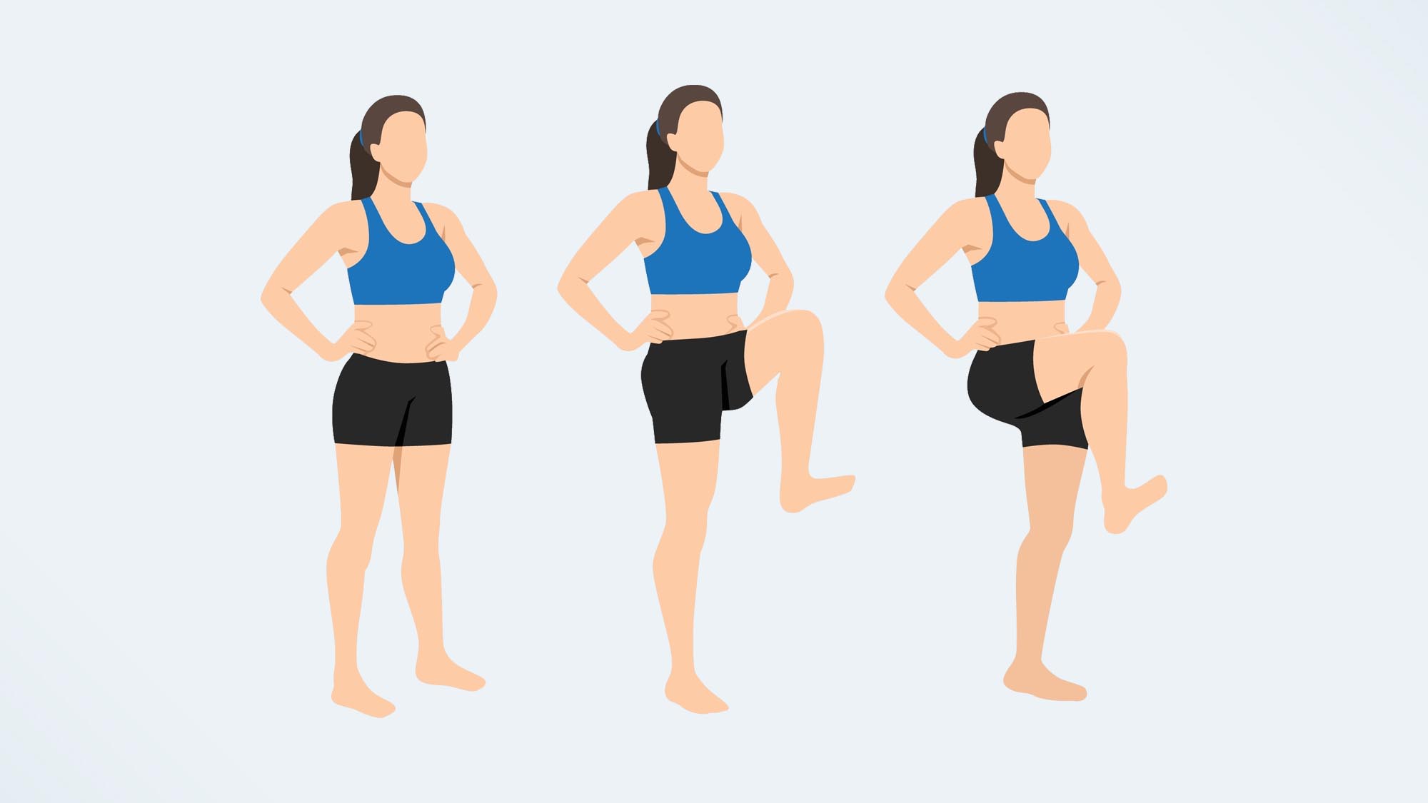 an illo of a woman doing standing knee drives