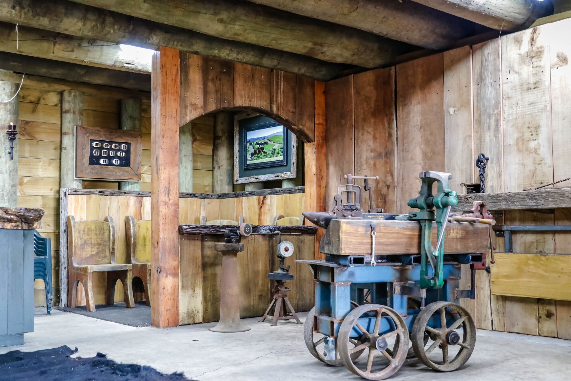 Inside the cave is a large space with workshop, forge, bar, dining area and kitchen. Photo/ Kelly O’Hara