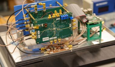 An electronic detection system setup featuring a green printed circuit board.
