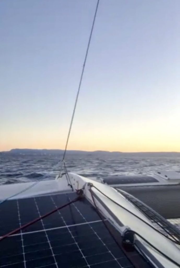 The vista from Guy Chester's Ocean Tribute as he approaches the finish line. Photo credit: Guy Chester with Boating New Zealand / WhatsApp