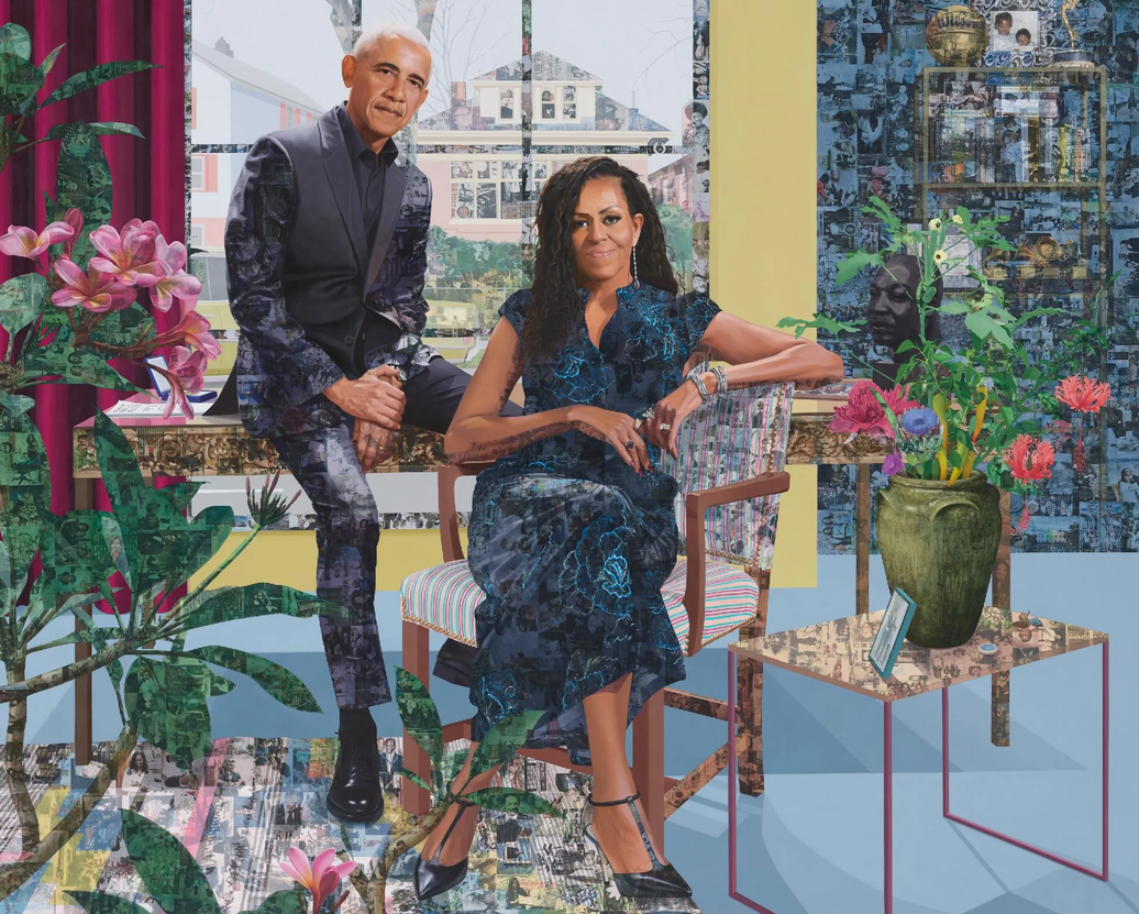 Njideka Akunyili Crosby, The Obamas: Springing Forth, 2026, © Njideka Akunyili Crosby. Commissioned by The Obama Foundation. Photo: Marten Elder
